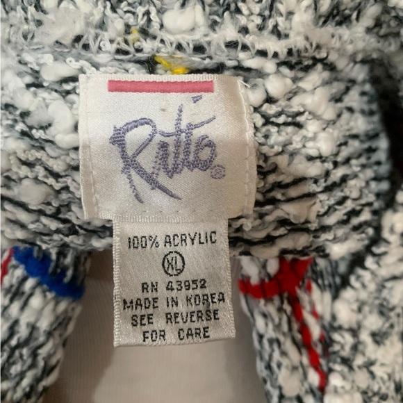 Vintage 90’s short sleeved sweater heathered grey with primary stripes size XL - Picture 5 of 6